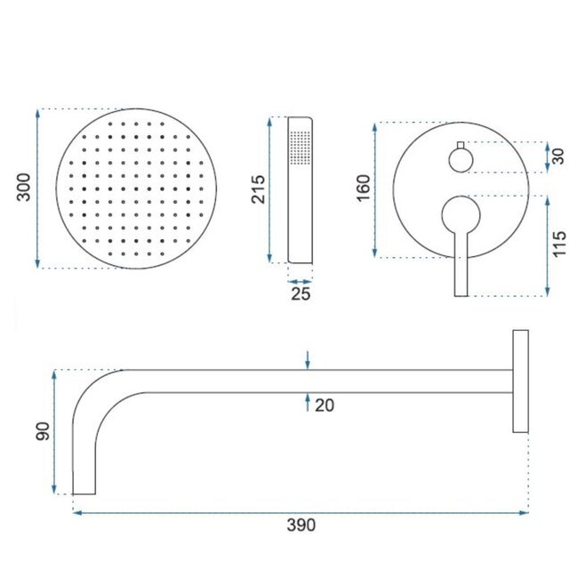 REA Inbouw regendouche - mat zwart - 30 cm - luxe douche-ervaring