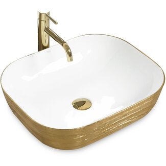 REA Floria Opzetwastafel - Waskom - 51 x 41 x 14 cm - Geborsteld Goud - Glans Wit