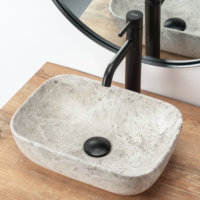 REA Rechthoekige opzetwastafel - keramiek - lichtgrijs - 42x34x14 cm - antibacterieel