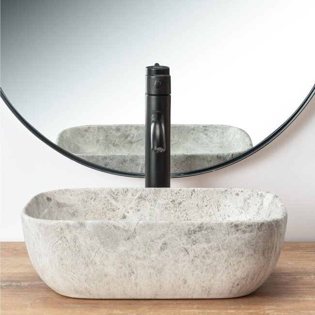 REA Rechthoekige opzetwastafel - keramiek - lichtgrijs - 42x34x14 cm - antibacterieel