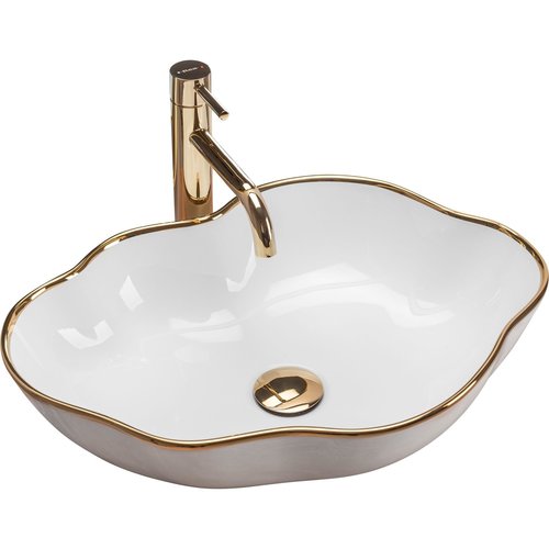 REA Pearl Opzetwastafel - Waskom - 51.5 x 37.5 x 13.5 cm - Glans Wit met Gouden Lijn REA Pearl Opzetwastafel - Waskom - 51.5 x 37.5 x 13.5 cm - Glans Wit met Gouden Lijn