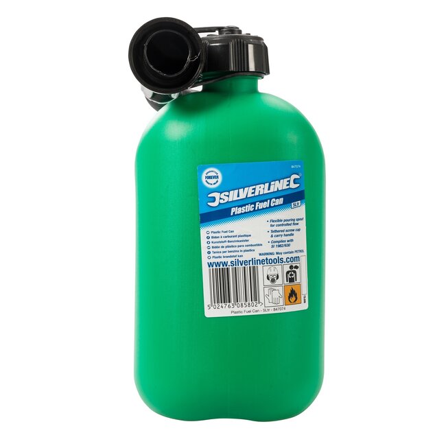 Silverline brandstof jerrycan - kunststof - flexibele schenktuit, lekvrij - 5 liter - groen - voor auto, garage en werkplaats