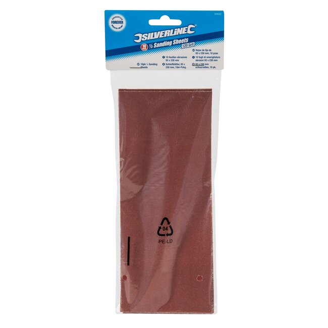 Silverline Schuurvellen aluminiumoxide - voor fijn schuren - korrel 120 - 95 x 230 mm - 10 stuks - 93 x 190 mm schuurmachines