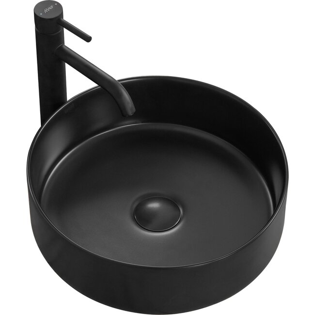 REA Ronde opzetwastafel - mat zwart - keramiek - Ø 36 cm - antibacterieel