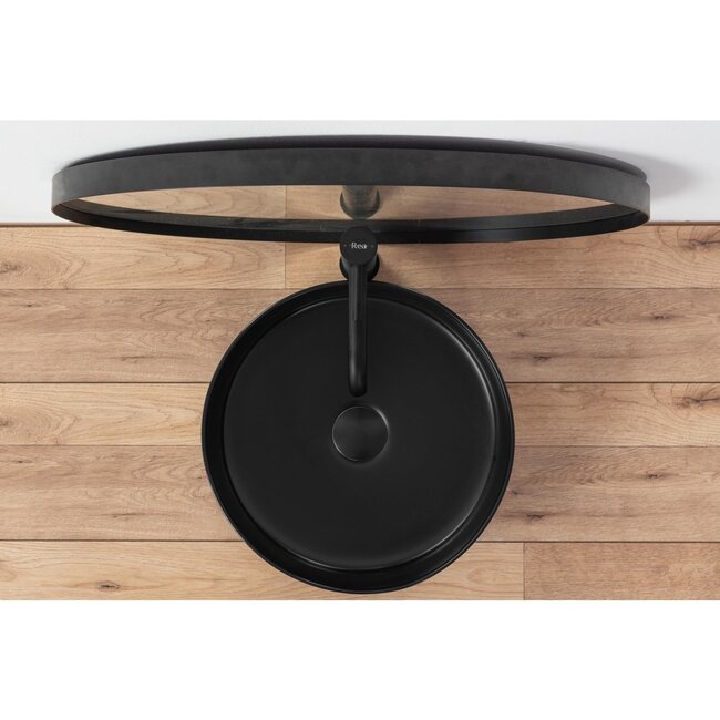REA Ronde opzetwastafel - mat zwart - keramiek - Ø 36 cm - antibacterieel