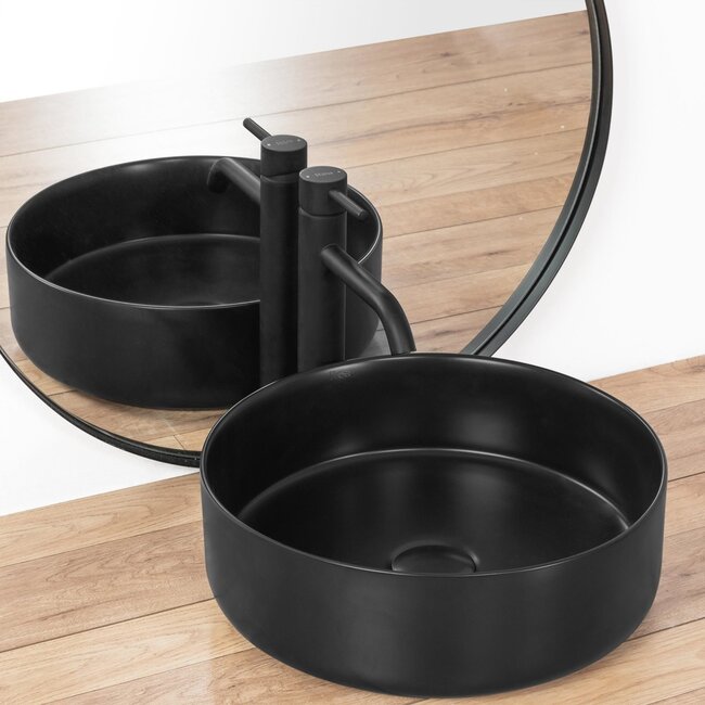 REA Ronde opzetwastafel - mat zwart - keramiek - Ø 36 cm - antibacterieel