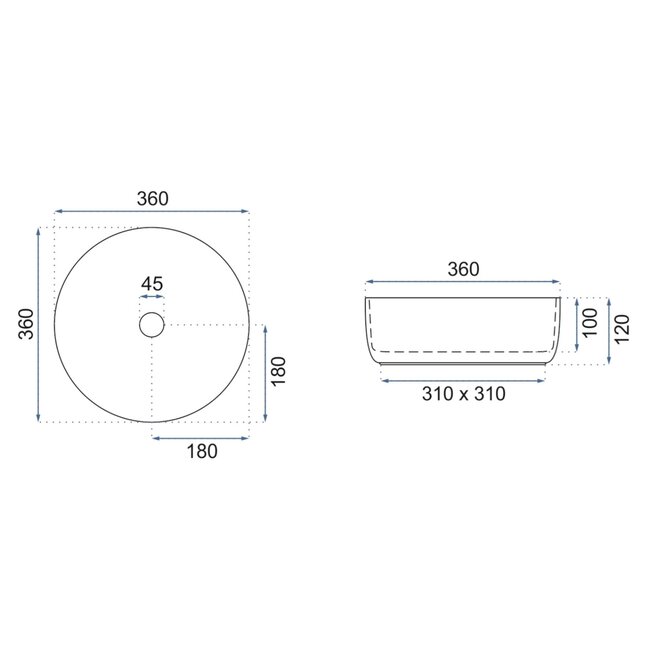 REA Ronde opzetwastafel - mat zwart - keramiek - Ø 36 cm - antibacterieel