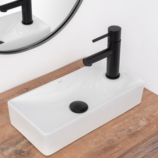 REA Compacte rechthoekige opzetfontein - glans wit - 43,5 x 21 x 9 cm - vuilafstotend en antibacterieel