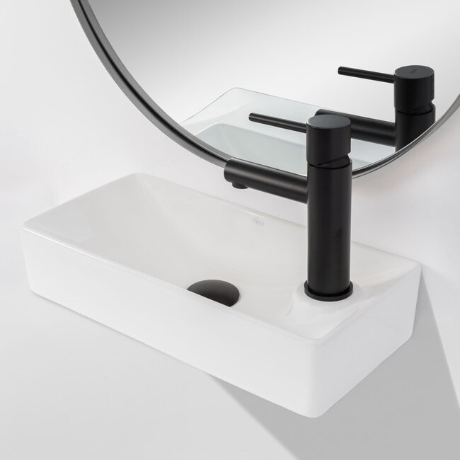 REA Compacte rechthoekige opzetfontein - glans wit - 43,5 x 21 x 9 cm - vuilafstotend en antibacterieel