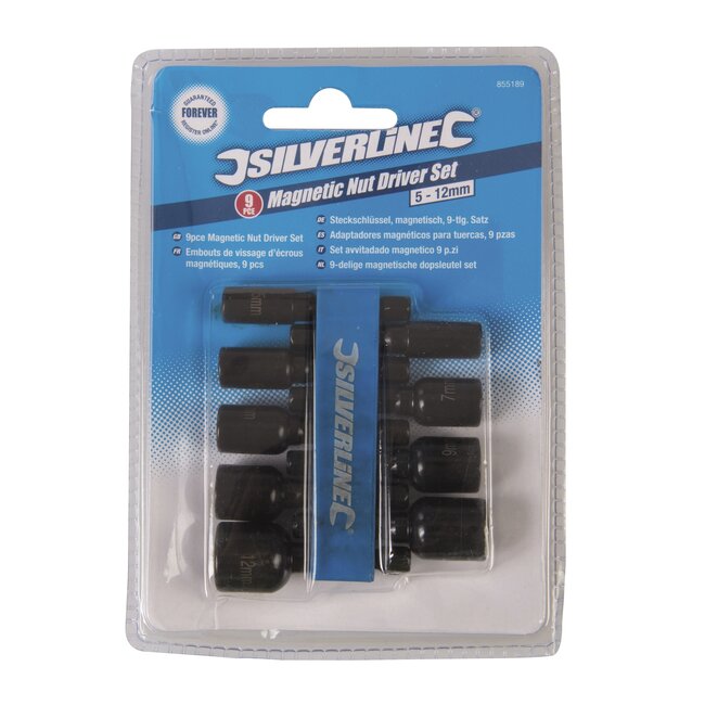 Silverline Dopbitset voor boormachine - chroom-vanadiumstaal - magnetisch - 5 t/m 12 mm - 9-delig - 6,35 mm (1/4 inch) zeskant