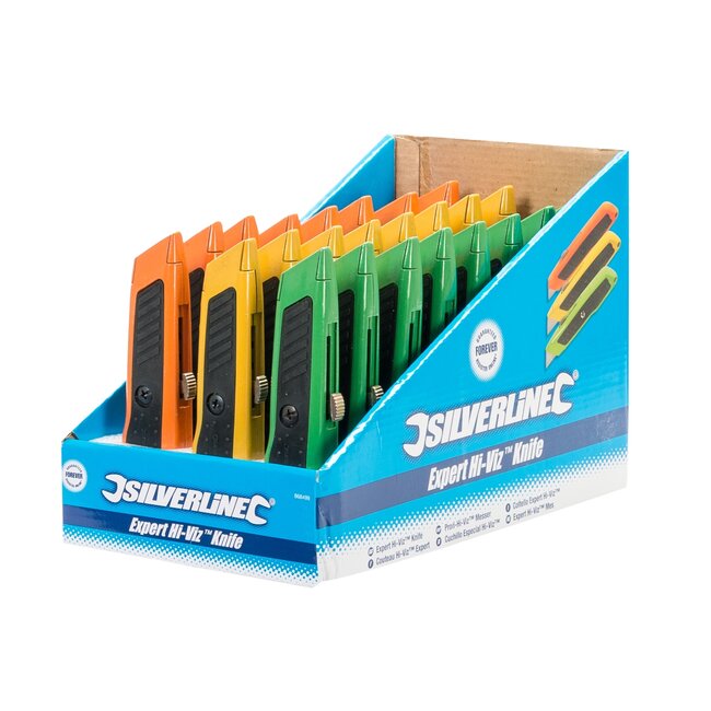 Silverline Stanleymes intrekbaar - aluminium behuizing, stalen blad - felgekleurd, extra sterk - 24 stuks - voor karton en tapijt