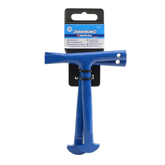 Silverline putdekselsleutels - smeedbaar gietijzer - T-handvat, D-vormig uiteinde - 125 mm - zwart - 2 stuks - putdeksels openen