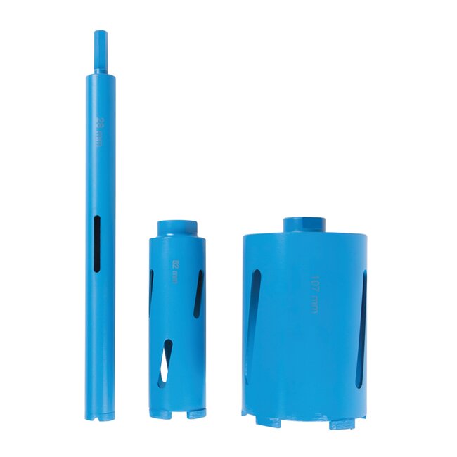 Silverline Diamant kernboorset - zware uitvoering - droog boren - 28, 52 en 107 mm - zwart - 7-delig - beton - met koffer