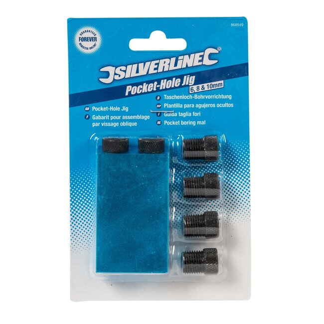 Silverline Boormal aluminium - schuine schroefgaten 15 graden - geleiders 6, 8 en 10 mm - zilverkleurig - 7-delig - houtbewerking