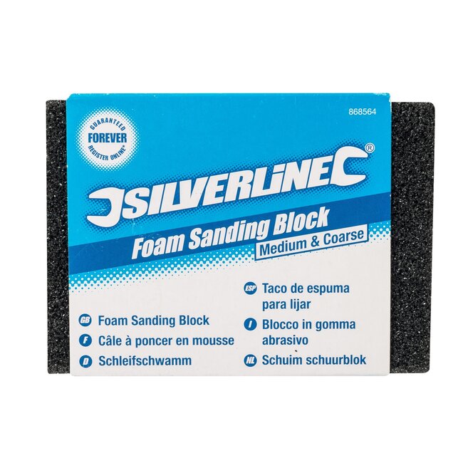 Silverline schuim schuurblok - siliciumcarbide - nat- en droogschuren, medium en grof - 70 x 100 x 25 mm - grijs - vlak en gevormd