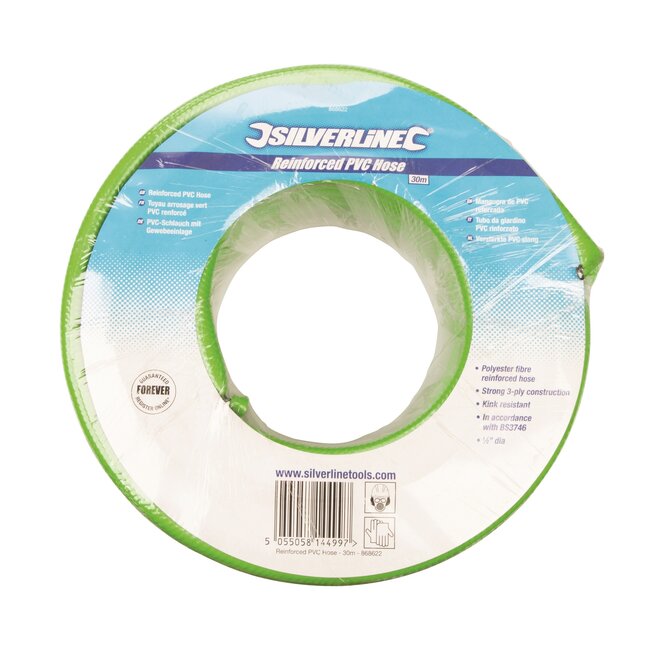 Silverline tuinslang - 3-laags PVC - kinkbestendig, UV- en vorstbestendig - 30 m x 12,7 mm (1/2 inch) - groen - voor tuinbewatering