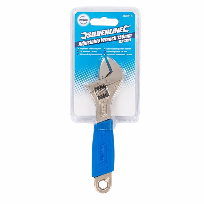 Silverline Verstelbare moersleutel - chroomgeplateerd koolstofstaal - 150 mm - mat - lasermarkeringen - voor moeren en bouten