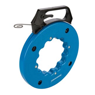 Silverline kabeltrekveer - flexibel staal - met oog, handvat met rem - 15 meter - staalkleurig - voor leidingen, muren en vloeren