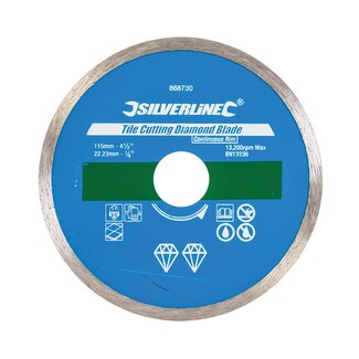 Silverline Diamant tegel snijschijf - Gesloten velg - Ø 115 mm - Asgat 22,23 mm - Voor nat en droog slijpen