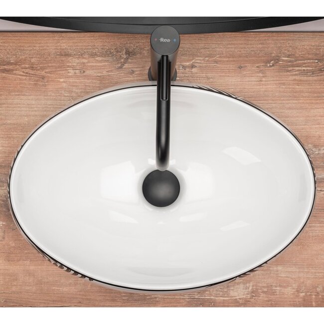 REA Ovale opzetwastafel - keramiek - glans wit - 49x34x14,5 cm - antibacterieel