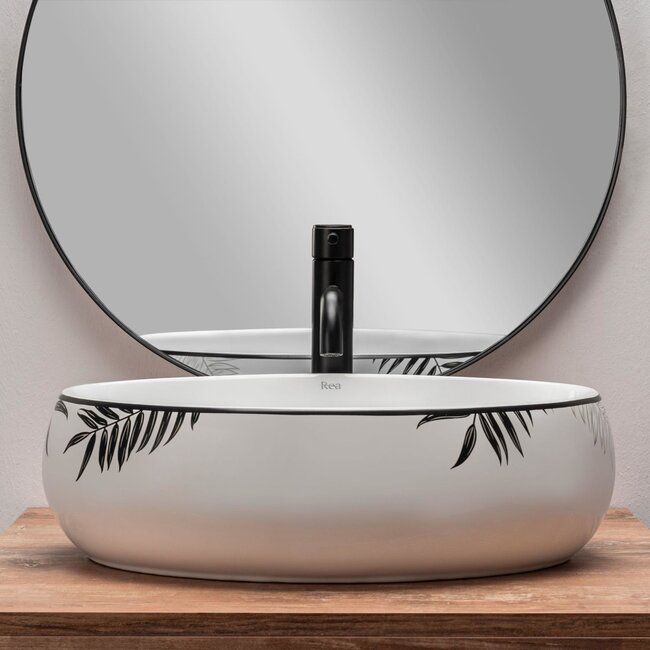 REA Ovale opzetwastafel - keramiek - glans wit - 49x34x14,5 cm - antibacterieel