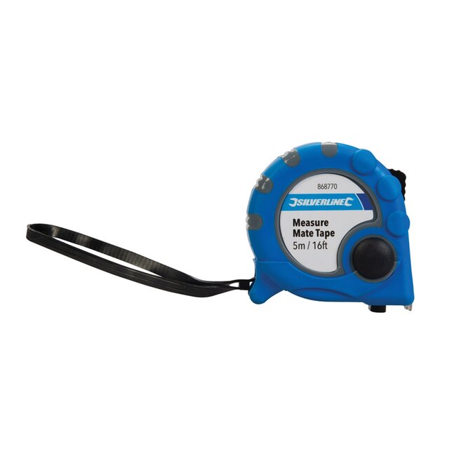 Silverline rolmaat - 5 meter x 19 mm - gecoate meetband, rubberen greep - automatische oprol- en vergrendelfunctie - voor kluswerk