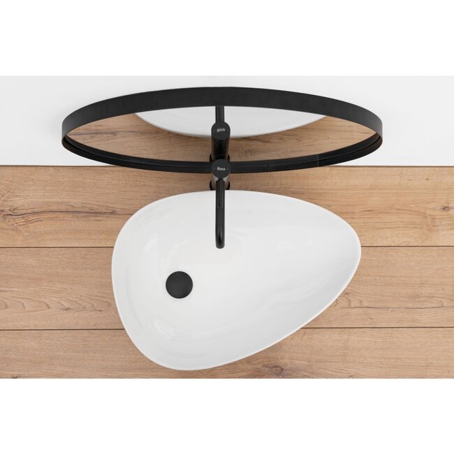 REA Ovale opzetwastafel - keramiek - glanzend wit - 56x39x13 cm - antibacterieel