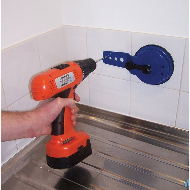 Silverline Tegelboorgeleider - metaal en rubber - met zuignap en boormal 6-12 mm - Ø 120 mm - grijs - voor tegelboren