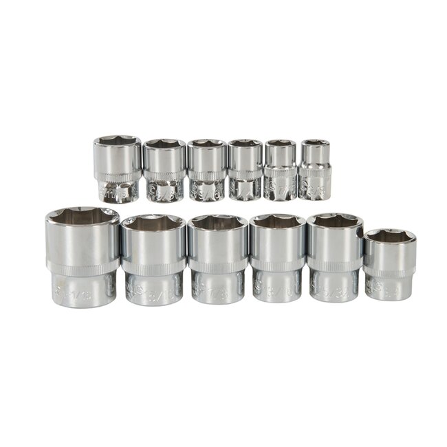 Silverline dopsleutelset - gehard chroom-vanadiumstaal - 1/4-1/2 inch - chroom - 90-delig - met ratels, koffer - auto