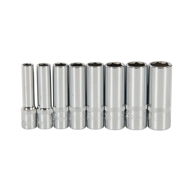 Silverline dopsleutelset - gehard chroom-vanadiumstaal - 1/4-1/2 inch - chroom - 90-delig - met ratels, koffer - auto