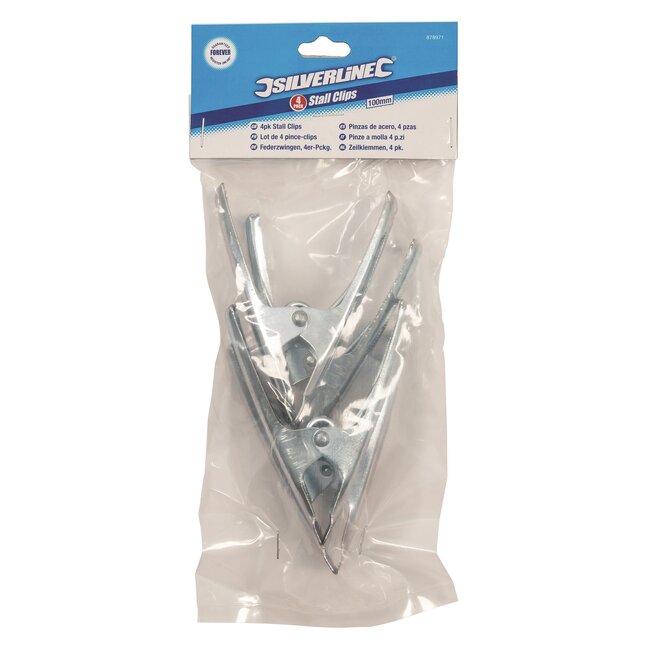 Silverline Veerklemmen - verzinkt staal - krachtige veer - 100 mm, kaak 50 mm - zilvergrijs - 4 stuks - voor zeilen en afdekhoezen