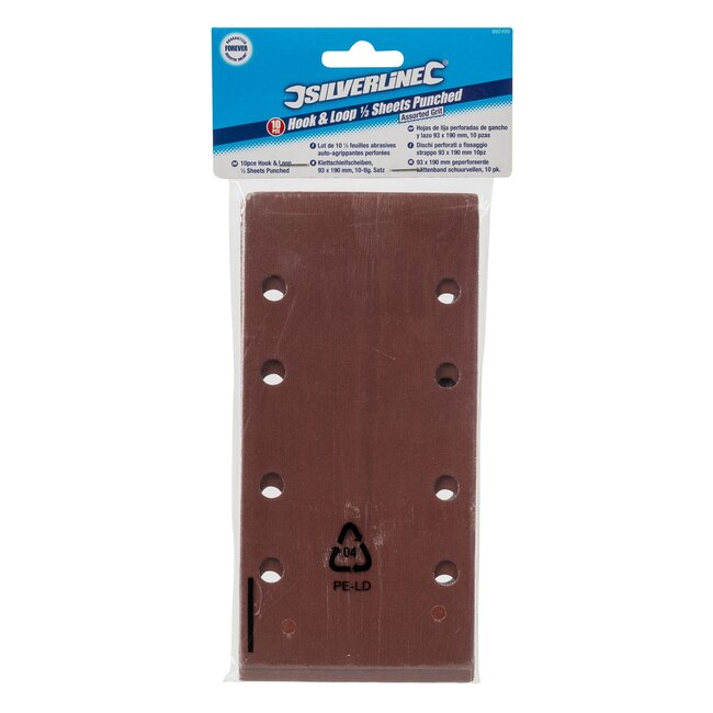 Silverline schuurvellen met klittenband - aluminiumoxide - voor schuren - 93 x 190 mm - bruin - 10 stuks - hout en metaal