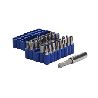 Silverline schroefbitset - chroom-vanadiumstaal - magnetische bithouder - 25 mm - zilvergrijs - 33-delig - voor torx en zeskant