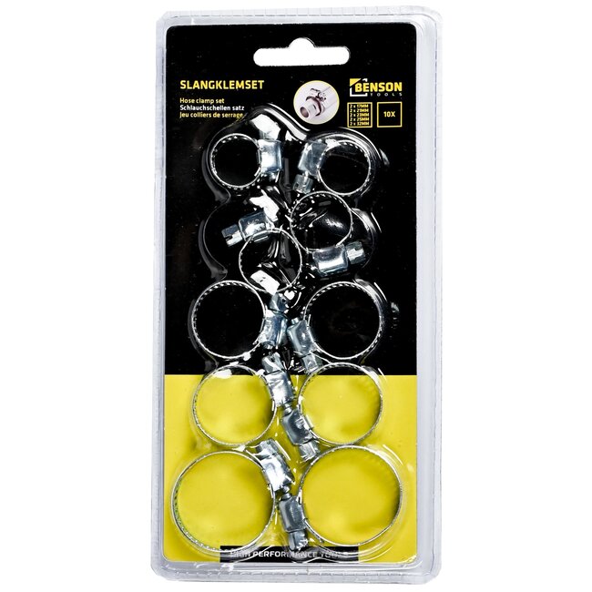 Benson 10-delige slangklemset - met kruissleuf - 5 maten - voor water- en luchtslangen