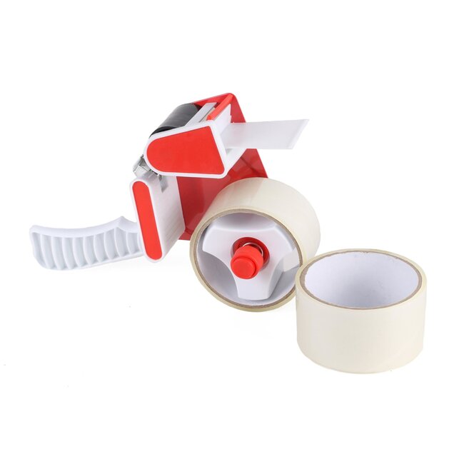 Benson Tape dispenser - ergonomisch - inclusief 2 rollen tape - grijs/rood