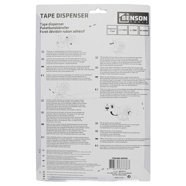 Benson Tape dispenser - ergonomisch - inclusief 2 rollen tape - grijs/rood