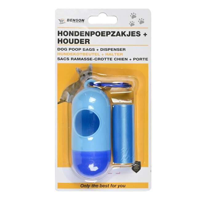 Benson Hondenpoepzakhouder - met karabijnhaak - 15 zakjes - lichtgewicht - zwart of blauw