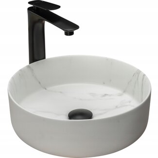 REA Ronde opzetwastafel - mat wit marmerlook - Ø 36 cm - keramiek - antibacterieel