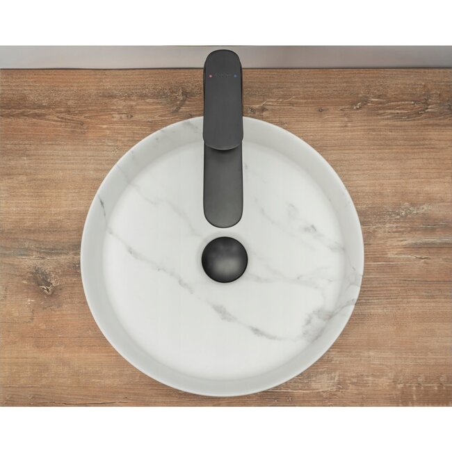 REA Ronde opzetwastafel - mat wit marmerlook - Ø 36 cm - keramiek - antibacterieel