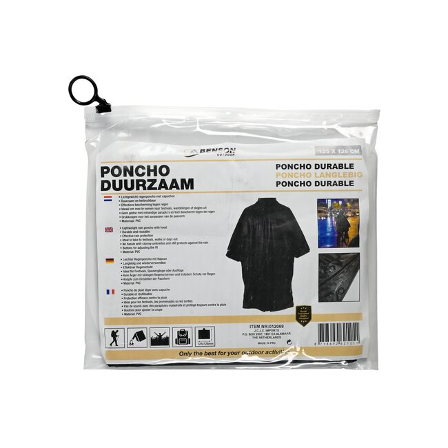 Benson Stijlvolle regenponcho met capuchon - lichtgewicht - universele maat - zwart