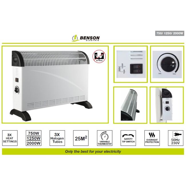 Benson Convector heater - 3 standen - oververhittingsbeveiliging - 25 m² - wit