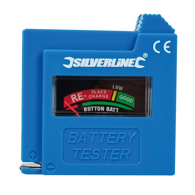 Silverline Batterijtester - kunststof - analoog afleesvenster, 1,5 tot 9 volt - zwart - voor AAA, AA, C, D, 9V en knoopcel