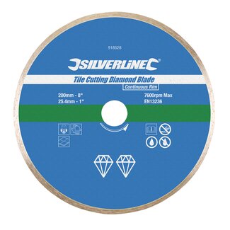 Silverline Diamant tegel snijschijf - Gesloten velg - Ø 200 mm - Asgat 25,4 mm - Nat en droog gebruik