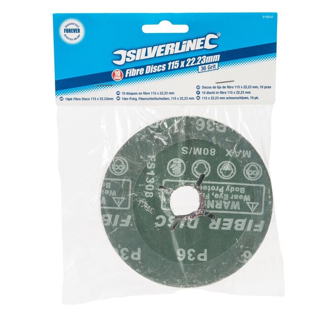 Silverline vezelschijven - aluminiumoxide - korrel 36 - 115 x 22,23 mm - bruin - 10 stuks - slijpen en schuren - staal en hout