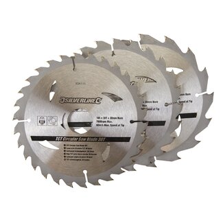 Silverline Cirkelzaagblad set - 165 mm - TCT tanden - Inclusief verloopringen - 3-delig