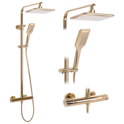 REA Tom Thermostatische Douchekraan Opbouw - Regendouche 25 cm - Glans Goud REA Tom Thermostatische Douchekraan Opbouw - Regendouche 25 cm - Glans Goud