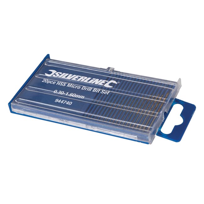 Silverline microborenset - HSS - fijnboren - Ø 0,3 t/m 1,6 mm - natuurkleur - 20-delig - voor hout, kunststof en zachte metalen
