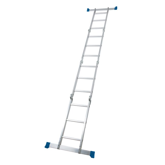 Silverline Multifunctionele ladder met antislip werkplatform - aluminium - 360 cm - 12 treden - zilvergrijs - voor het huishouden