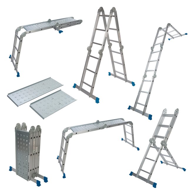 Silverline Multifunctionele ladder met antislip werkplatform - aluminium - 360 cm - 12 treden - zilvergrijs - voor het huishouden