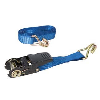 Silverline Sjorband met ratel en J-haken - polyester band - lading vastzetten - 4,5 meter - 700 kg - blauw - auto en aanhanger